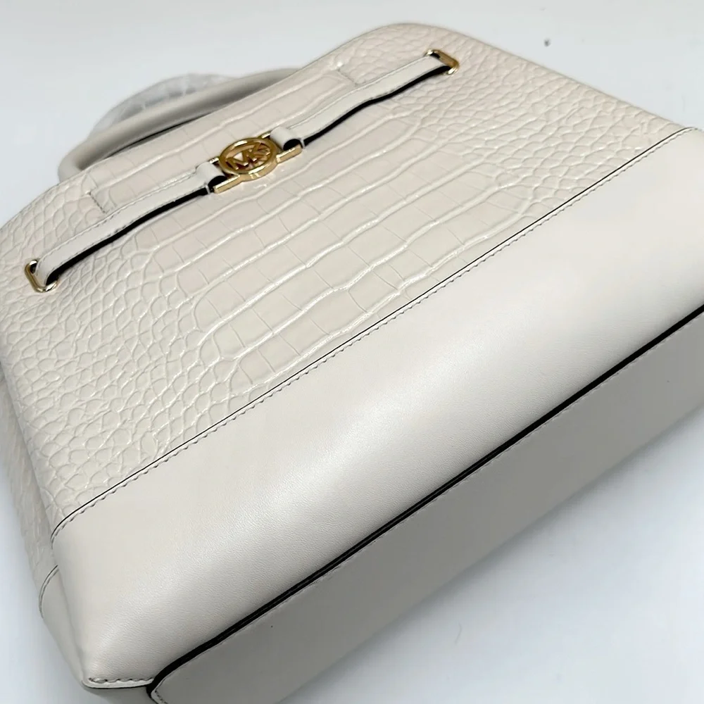 MICHAEL KORS Reed Large Leather Belted Satchel Crossbody Handbag Center Zip